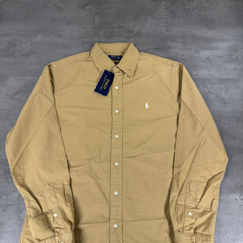 Polo Ralph Lauren Button-Down Mens M Custom Fit Wheat Tan Pony Logo NEW $150